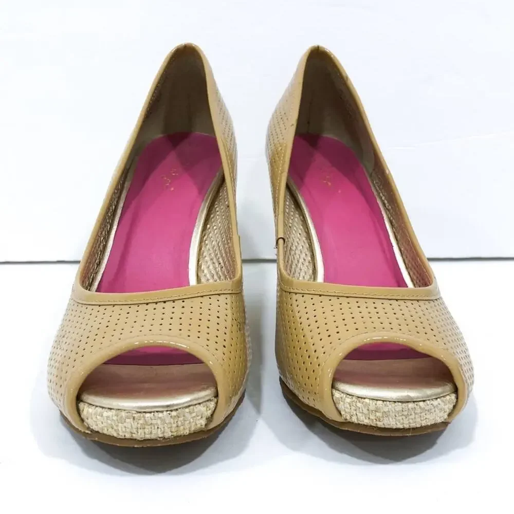 Lilly Pulitzer Perforated Patenet Leather Espadrille Wedges